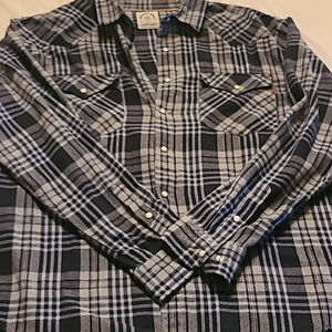 Dubinik Men's western shirt sz 2XL. Plaid flannel/pearl snap buttons. .(#1418)